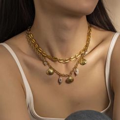 4 Pcs Summer Trendy Womens Fashionable 18K Gold PVD Plated Stainless Steel Conch Seashell Choker Necklace