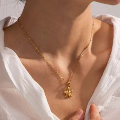 5 Pcs Womens Stainless Steel 18K Gold Plated Star Pendant Necklace