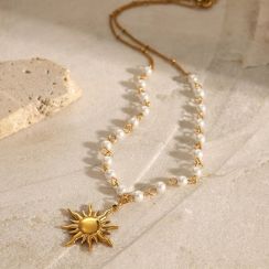 6 Pcs Waterproof Stainless Steel Sunflower Pendant Necklaces for Women