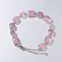 2 Pcs Geometric Square Pink Gemstone Adjustable Bracelet