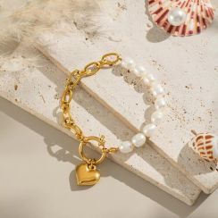 4 Pcs Pearl Heart Shape Retro Classic Stainless Steel Fashionable Bracelets