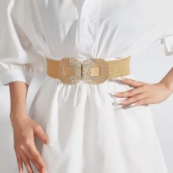 3 Pcs Boho Summer Wide Symmetrical Buckle PP Straw Belt