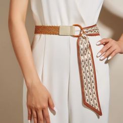 10 Pcs Summer French Style Elegant Silk Splicing Braided Leather Waist Belt