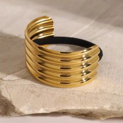 10 Pcs 18k Gold Stainless Steel Multi Layer Smooth Open Cuff Hair Tie